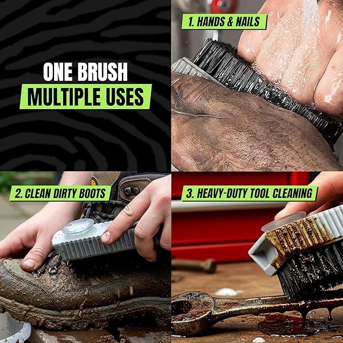 Grip Clean Nail Brush for Cleaning Fingernails – Heavy Duty Nail Brush with Extra Stiff Bristles - Fingernail Brush & Nail Scrubber Brush with Suction Cup Backing for Men & Women - 4 Pack