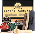 10 PCS Leather Care Kit - Horsehair Brushes,Saddle Soap,Waterproofing Wax,Mink Oil Conditioner,Polishing Cloth,Microfiber cloth,Boot Shoe Shine Cleaning Kit Gift for Men Cowboy Husband Dad ﻿