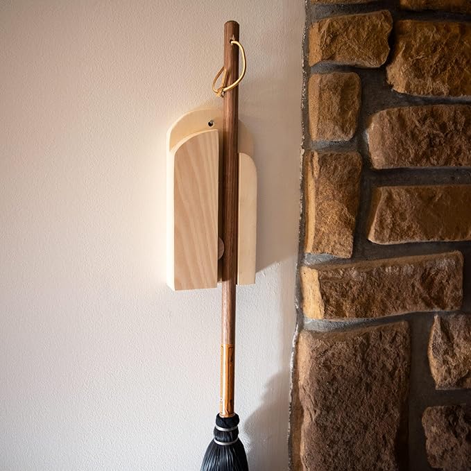 Lehman's Amish Handcrafted Broom Holder, Wall-Mount Wooden Storage Solution for Corn Brooms, Fireplace Brooms and More, Natural Unfinished