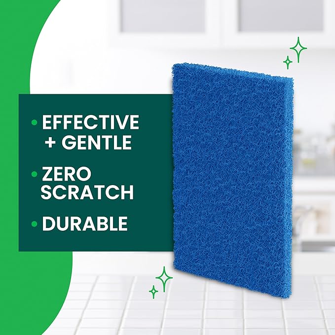 Scotch-Brite Zero Scratch Scouring Pad, Effective + Gentle Dish Scrubber for Household Cleaning, 2 Scrub Pads for Dishes, Nonstick Pots and Pans, Glass, Tubs, Showers, Reusable & Durable