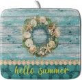 Hello Summer Dish Drying Mat for Kitchen Counter,Sea Shell Starfish Coastal Wreath Drying Mat 16 x 18 Inch with Absorbent Reversible Microfiber Drying Pad for Coffee Bar