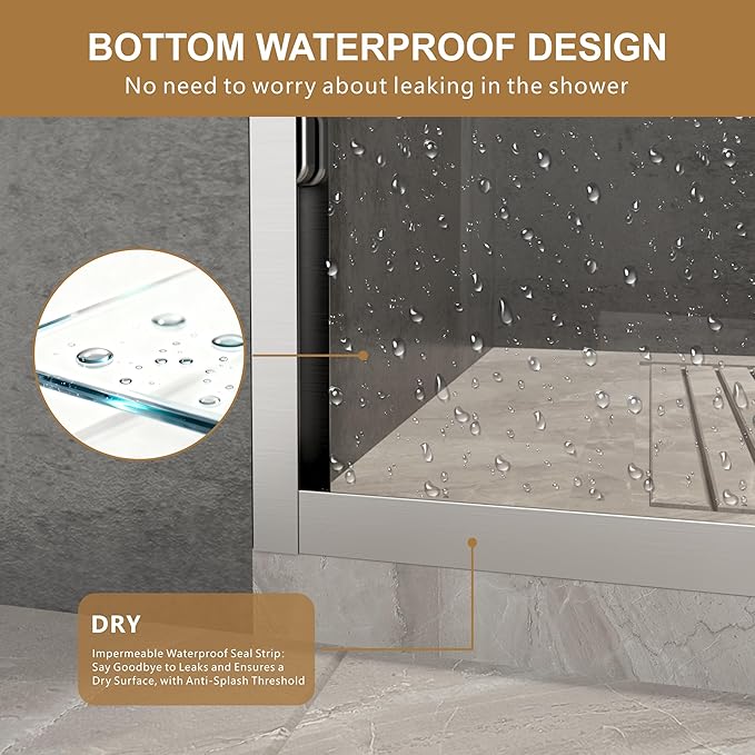 RFN 56-60" W x 76" H Framed Bypass Double Sliding Shower Door, 1/4" (6 mm) Easy-to-Clean Treated Clear Tempered SGCC Glass,Bathroom Door(Brushed Nickel, 56-60" W*76" H)