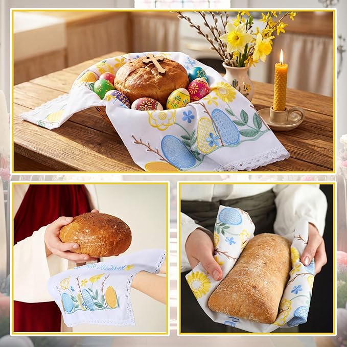 Tegeme Easter Orthodox Pascha Basket Cover Table Decoration Easter Religious Gift 18.5" x 15" Embroidered Cloth with Христос Воскрес Large Cloth Communion Prosphora Greek Christian Altar