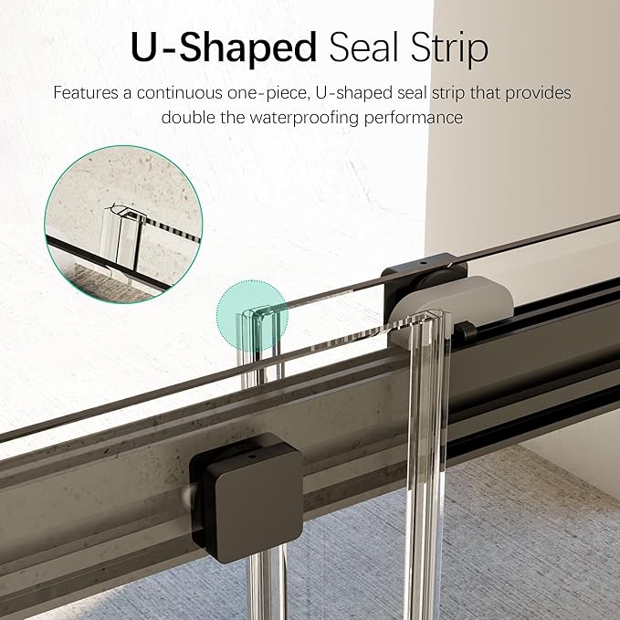 46-48" W x 76" H Soft-Close Frameless Double Sliding Shower Door, Bathroom Shower Glass Doors with 5/16" (8mm) SGCC Tempered Glass and Stainless Steel Handle, Easy to Install, Matte Black
