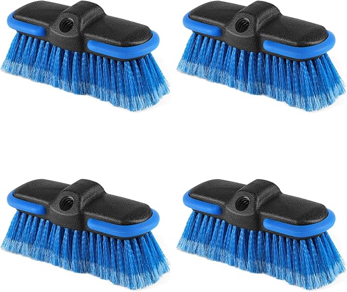 Car Wash Brush Head with Soft Bristle, 8in Car Cleaning Brush with Protective Bumper for Cleaning Auto Cars Trucks RV Boat Deck (4 Pack)