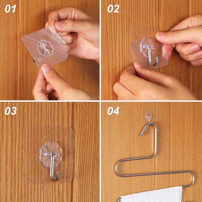 Heavy Duty Adhesive Hooks 33 lb(Max) 15KG,Waterproof and Oilproof Reusable Seamless Hooks Heavy Duty Wall Hook for Kitchen Bathroom Office 14 Pack