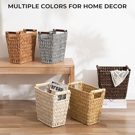 GRANNY SAYS Woven Trash Basket, Brown Wastepaper Basket with Handles, Wicker Bathroom Trash Can for Dorm Laundry Room, 2-Pack, 13" x 7 ½" x 12 ½"