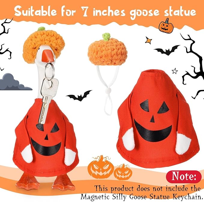 Abbylike Thanksgiving Mini Desk Goose Outfits 7 Inch Magnetic Silly Goose Statue Candy Corn Costume with Witch Hat and Broom for Halloween Magnetic Duck Statue Desk Key Holder Decor(Pumpkin)
