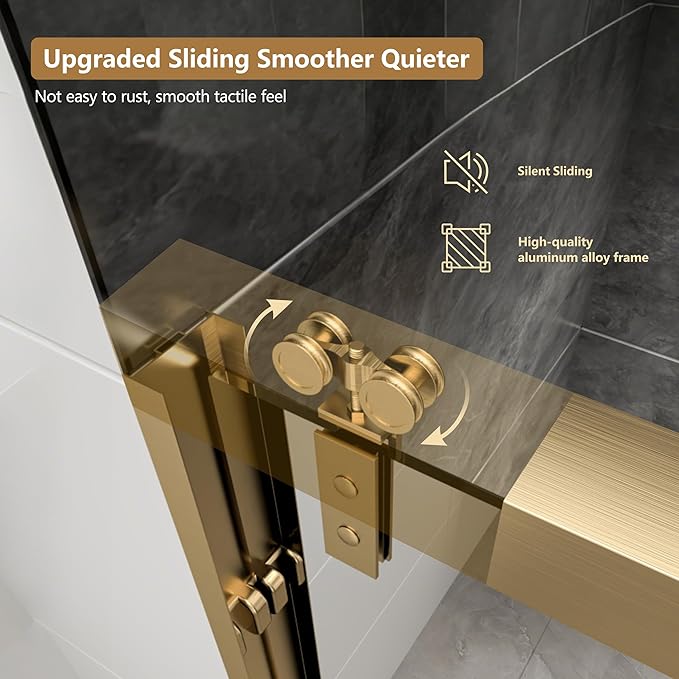 RFN 50-54" W x 76" H Framed Bypass Double Sliding Shower Door, 1/4" (6 mm) Easy-to-Clean Treated Clear Tempered SGCC Glass,Bathroom Door(Brushed Gold, 50-54" W*76" H)