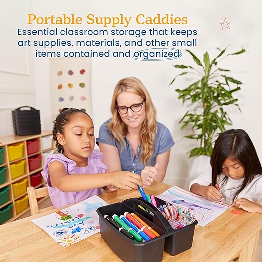 ECR4Kids 3-Compartment Storage Caddy, Storage Organizer, Black, 6-Pack