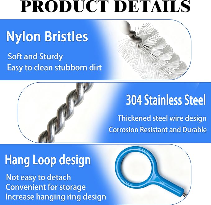 Straw Cleaner Brush Set Multi-Size(10+12 Inch),Heavy Duty Straw Brush Cleaner with 3mm Thick Steel Wire,Straw Cleaning Brush with Flexible 2mm Steel Wire for Baby Bottle and Bendable Straws,6 Pcs.