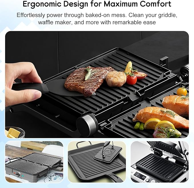 4-Pack Cleaning Sponge 12207 and 2-Pack Grill Scraper for George Foreman Grill, Kitchen Sponges and Scraper Compatible with Most Other Indoor & Outdoor Grills with Grooves and Sandwich Makers