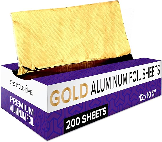 200 Count Pre-Cut Deli Gold Aluminum Foil - Heavy Duty 12' Pop Up Sheets for Restaurant, Disposable Foil for Food, Burrito, Hot Dog or Sandwich