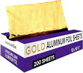 200 Count Pre-Cut Deli Gold Aluminum Foil - Heavy Duty 12' Pop Up Sheets for Restaurant, Disposable Foil for Food, Burrito, Hot Dog or Sandwich