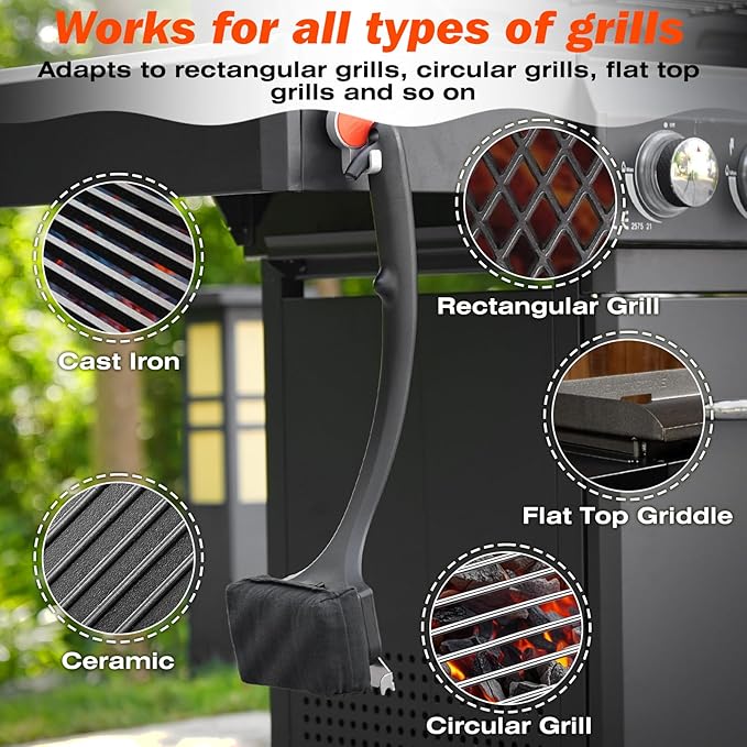 Grill Brush for Outdoor Grill, Steam Grill Cleaner Bristle Free with Scraper, Replaceable Cleaning Head & Heat-Resistant Handle, Grilling Gifts for Dad, Men - Black