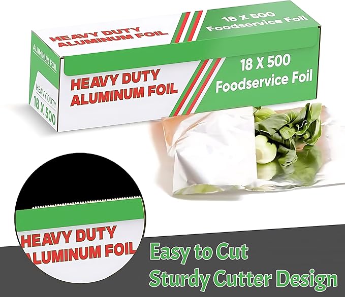 Aluminum Foil Wrap Roll 18 in x 500 ft Heavy Duty Commercial and Home Use for Food, BBQ, Grilling, Cooking, Baking, Roasting, Party (18 in x 500 ft, 1 Pack)