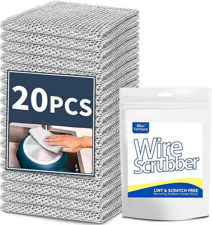 Reusable Non Scratch Wire Dishcloth, 20PCs Steel Wire Cloths, Double-Layer Stainless Rag, Kitchen Cleaning Cloths, Suitable for Sinks, Boilers, Ovens, and Tableware.
