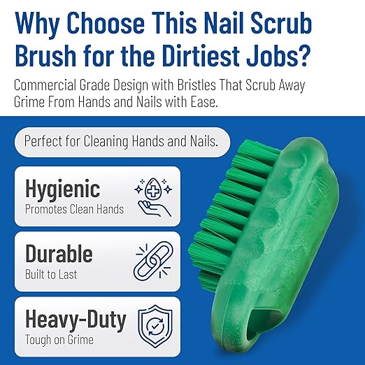 SPARTA 5 Inch Hand and Nail Brush with Stiff Polyester Bristles, Polypropylene Body, Color Coded Scrub Brush for Commercial Foodservice and Industrial Use, Green (Pack of 12)