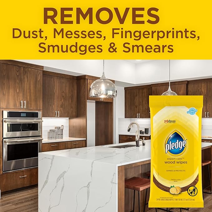 Pledge Expert Care Enhancing Wood Wipes, Lemon Scent, 24 Count (Pack of 2)