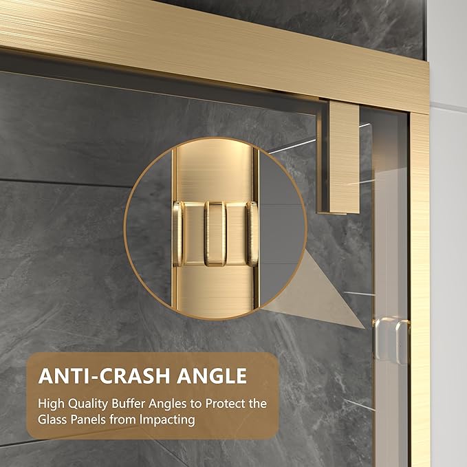 RFN 50-54" W x 76" H Framed Bypass Double Sliding Shower Door, 1/4" (6 mm) Easy-to-Clean Treated Clear Tempered SGCC Glass,Bathroom Door(Brushed Gold, 50-54" W*76" H)
