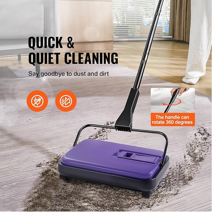 Happybuy Manual Carpet Sweeper with 300ml Dustbin - 6.7" Cleaning Width for Pet Hair, Dust & Debris on Carpets & Hard Floors (Purple)