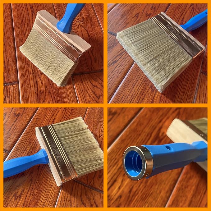 Deck Stain Brush, 3 PCS Wide Paint Brushes (4", 5", 6") for Faster Coverage with 1 Piece Extension Pole (33.5"), Stain Brushes for Wood, Deck, Walls, Fence and House
