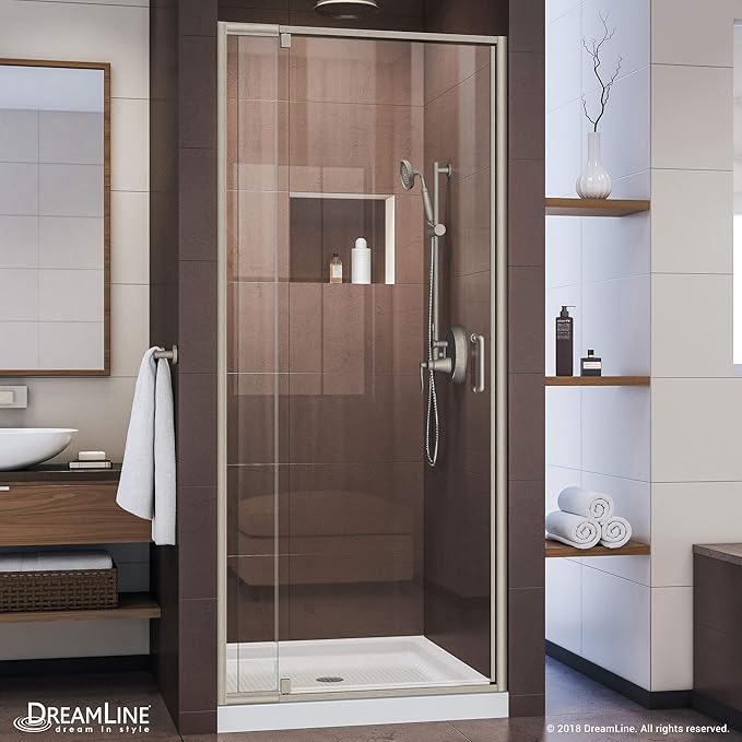 DreamLine Flex 32-36 in. W x 72 in. H Semi-Frameless Pivot Shower Door in Brushed Nickel, SHDR-22327200-04