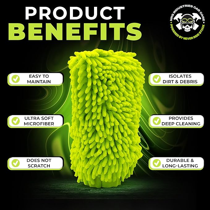 Microfiber Car Wash Mitt | Ultra-Soft Chenille | Car Wash Detailing | Dual Sided Sponge Glove | Scratch-Free | Auto Care Brush Mitt | Great for Cars, Trucks, Motorcycles & More