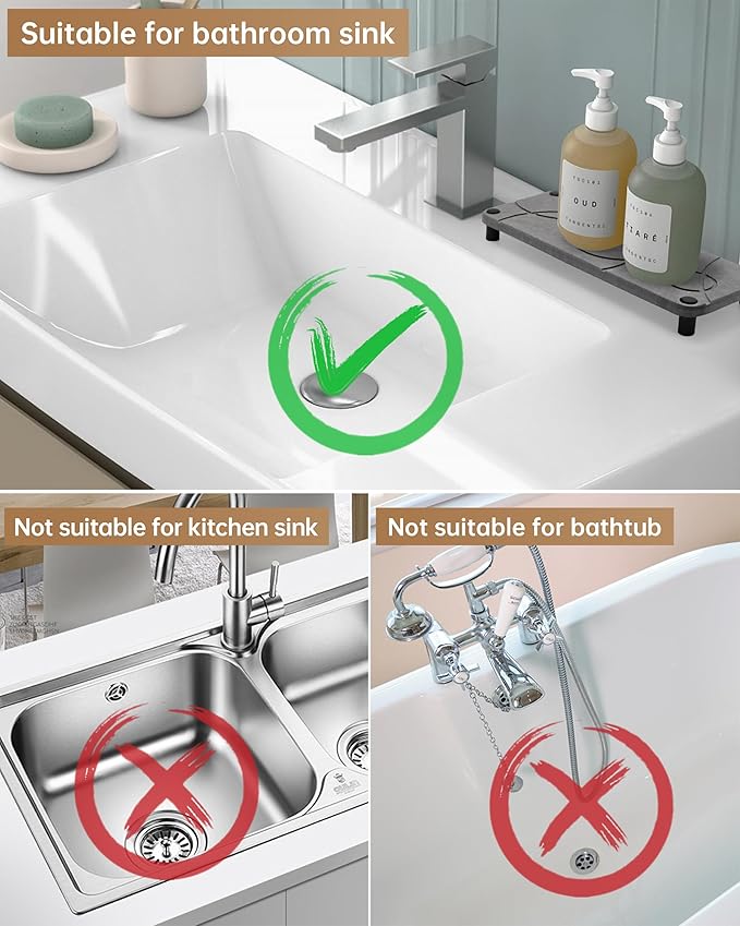 Fransiton Bathroom Sink Drain Stopper, 1.1-1.77 Inch Basin Pop Up Sink Drain Stopper, Anti Clogging Drain Plug with Detachable Hair Catcher,Brushed Golden