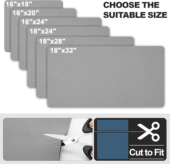 Dish Drying Mat for Kitchen Counter | Coffee Bar Mat for Countertops | Heat Resistant Drainer Mat with Non-slip Rubber Backed | Hide Stain Kitchen Absorbent Draining Mat | Grey 18"x32"
