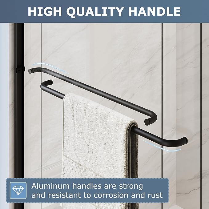 SUNNY SHOWER Double Sliding Glass Door 60" W x 62" H Shower Door 1/4" Tempered Glass Sliding Door Semi-Frameless Shower Glass Enclosure Bypass Walk in Shower Cabin, Matte Black