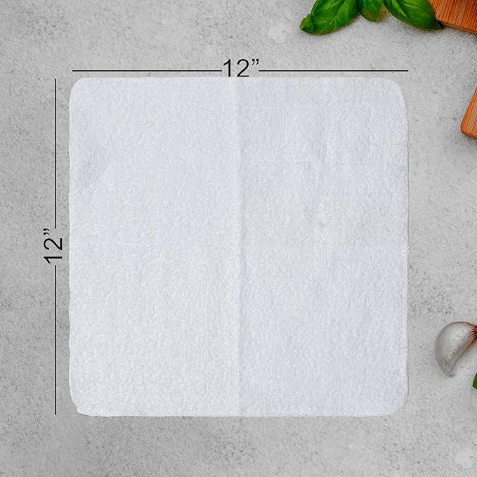 Textila Terry Wash Cloths – Pack of 10, White, 12x12 Inches – Soft, Absorbent & Multipurpose Cotton Washcloths for Face, Hand, Bath, Kitchen, Spa, Gym & Hotel Use
