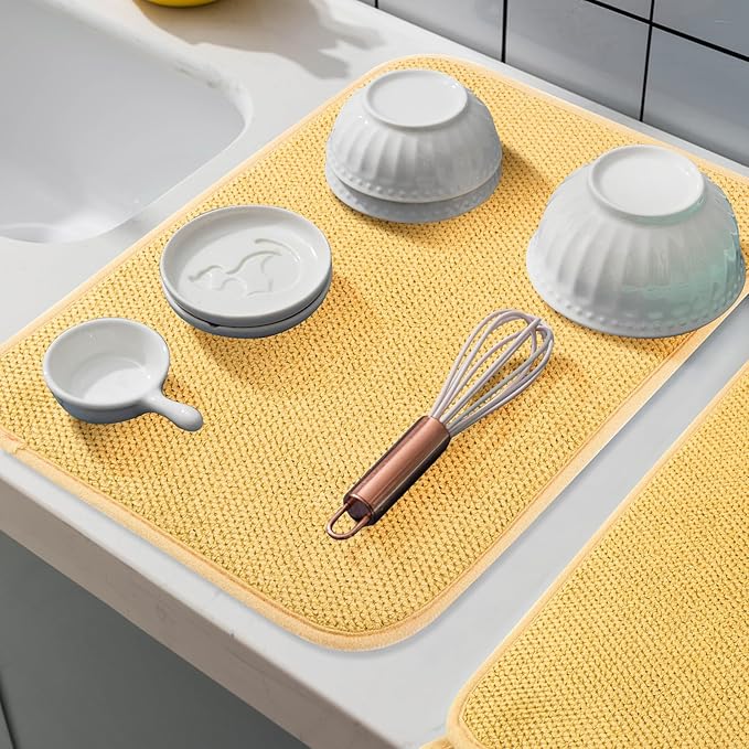 Microfiber Dish Drying Mat, Super Absorbent Kitchen Dish Drying Pad, Reversible for Countertop, 15*20 inch Yellow
