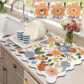 LOKHOM Scalloped Floral Dish Drying Mat, 18"x24" Super Absorbent Coffee Mat with Unique Spring Wildflowers, Cuttable Hide Stain Non-slip Drying Mat for Kitchen Counter Coffee Maker Espresso Machine