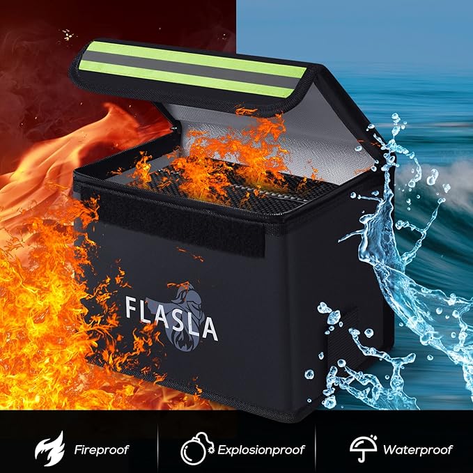 FLASLD Fireproof Explosionproof Lipo Bag with Charge Port - Large Capacity Lipo Battery Storage Guard Safe Pouch