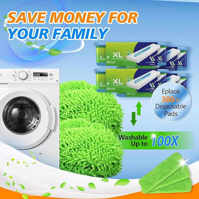 Reusable Microfiber Mop Pads for Swiffer XL - 4 Pack XL Dry Sweeping Cloths & Wet Pads Refills - X-Large Heavy Duty Mopping Cloths for Floor Mopping and Sweeping (Mop is Not Included)