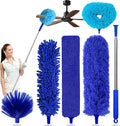 6-in-1 Duster for Cleaning Kit, Extendable Duster with Stainless Steel Pole - Microfiber, Ceiling Fan Cleaner Dusters and Chenille Dusters, Bendable Cobweb Removers for High Ceilings, Fans, Blinds