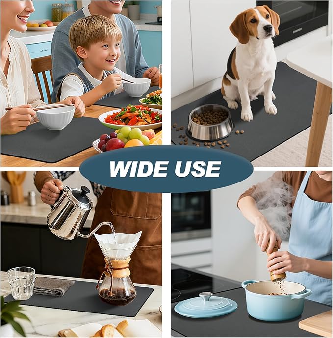 Dish Drying Mat & Coffee Mat for Kitchen Counter, Absorbent Microfiber Waterproof Mat with Non-Slip Backing, Multi-Size Multi-Color Options, Sink and Coffee Bar Accessories