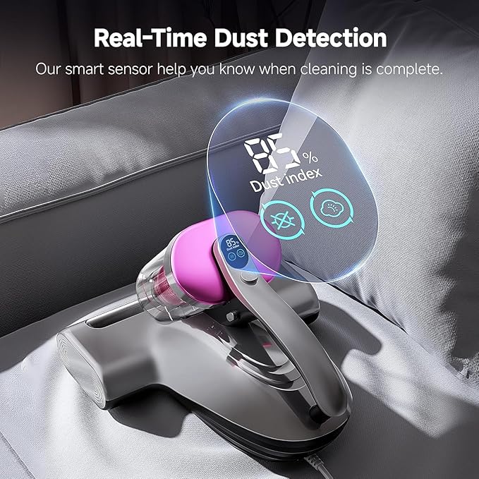 uwant Mattress Vacuum Cleaner, 16Kpa 450W Bed Vacuum Cleaner with 253.7nm UV-C Light, 149°F Heat, 36000 RPM/Min Tapping, HEPA Filter & Ultrasonic, Handheld Vacuums for Bed, Sofa, Couch, Crib, Gray