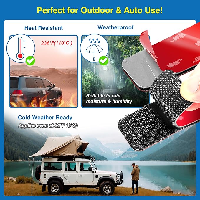 8 Sets Heavy-Duty Adhesive Hook and Loop Strips – 1.2" x 3.2" High-Bond Fastening Strips, Heat-Resistant & Waterproof, Strong Hold for Indoor/Outdoor Mounting on Wall, Glass, Tile, Metal & More