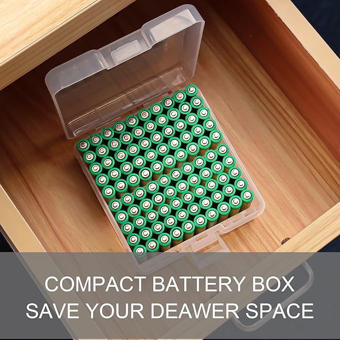 PNGKNYOCN Battery Holder Storage Box,AAA Batteries Portable Organizer Box Holds 100 AAA Batteries,Insulative Plastic Clear Color