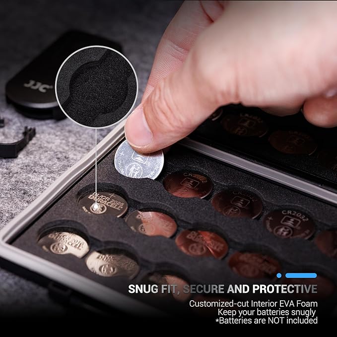 JJC CR2032 Battery Case Holder Storage, Water-Resistant Anti-Shock, Anti-Dust, Coin Cell Battery Case for 30x CR2032/CR2025/CR2045/CR2016, Button Round Batteries Holder