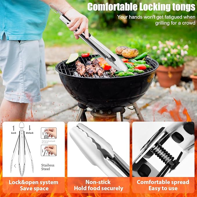31pcs BBQ Grill Accessories Gifts for Men Dad, Heavy Duty Grilling Tools Gift Set for Father's Day, Stainless Steel BBQ Utensils Kit with Mats, Grill Brush in Carrying Bag Black