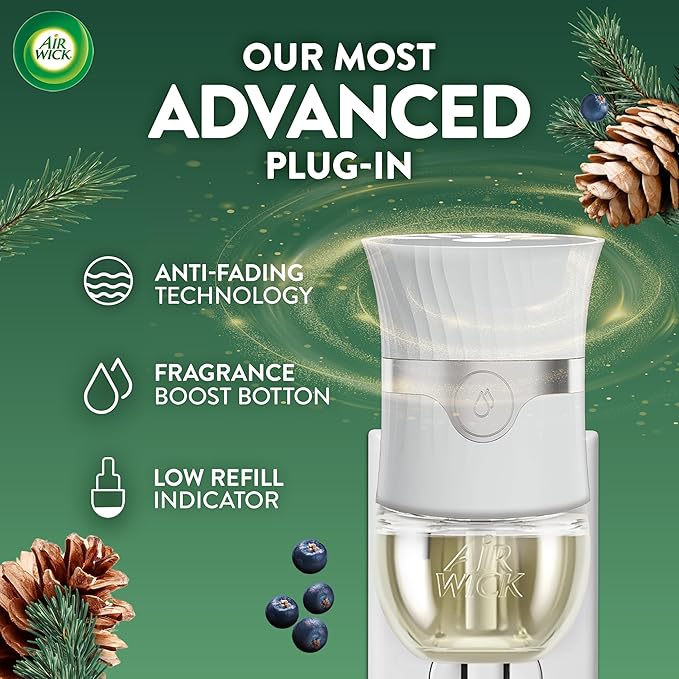 Air Wick Plug In Scented Oil Refill, Infused with Essential Oils, Plug In Air Fresheners for Home, Fresh Pine & Juniper, 4 ct