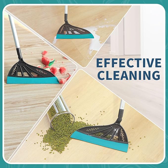 Air Broom for Household Cleaning, Silicone Broom with Adjustable Height&Angle Aluminum Handle, Squeegee Broom for Wet&Dry Messes, Hair, Liquids, Glass, Bathroom, Kitchen on Smooth Floor(Smoky Gray)