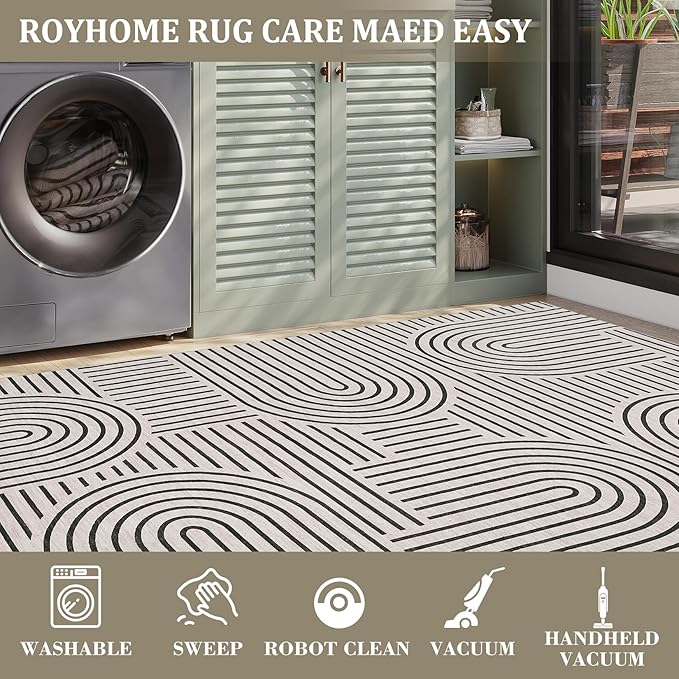 Modern Rug 2.5x8 Runners for Hallways, Abstract Kitchen Runner Rugs Non Slip Bath Runner, Rainbow Washable Rug for Bedroom, Soft Long Rugs for Entryway Bathroom Laundry Dorm, LightCamel
