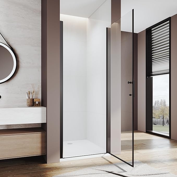Glass Shower Door 27.5-29" W x 72" H, UCALAFEE Frameless Pivot Shower Door with 1/4" (6mm) SGCC Clear Tempered Glass, Waterproof Seal, Easy Clean & Anti-Fog Coating, Reversible Design, Matte Black