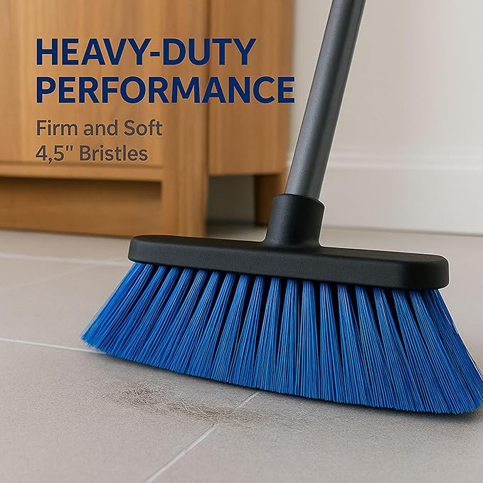 Aria Blue Broom Head – 13” Sweeping Surface – Heavy-Duty Soft Bristles with Flagged Magnetic Effect – Universal Thread – Recycled PP – Deep Indoor/Outdoor Sweeper(Blue, ARIA)