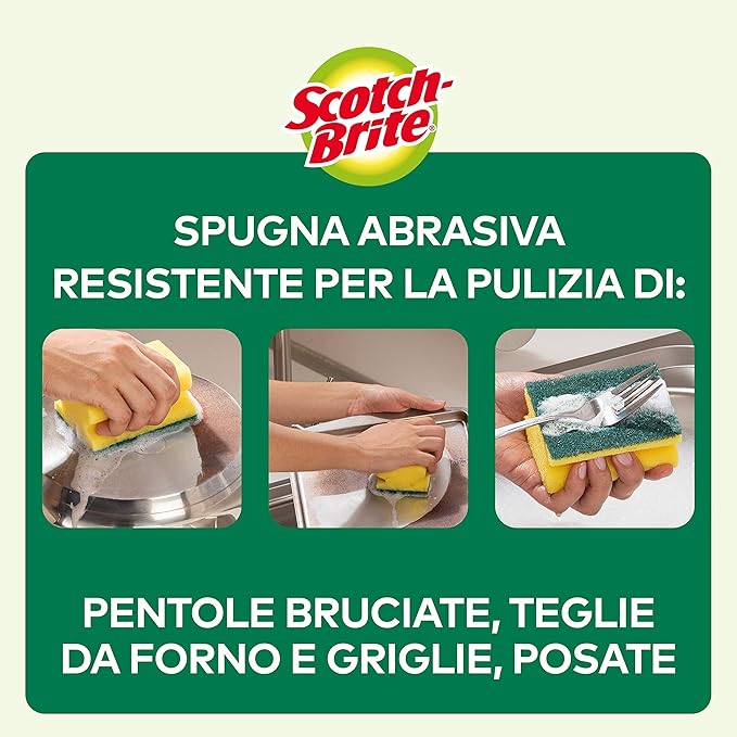 Scotch-Brite Classic Heavy Duty Scrub Sponge, 16 Pieces - Durable Scourer That Easily Removes Grease & Burnt-on Food