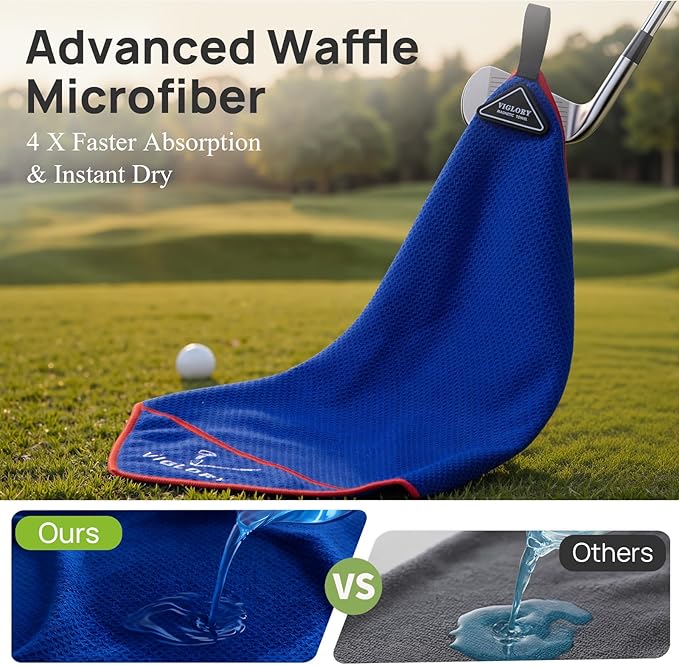 Magnetic Golf Towel for Bag 18" x 18" with Clip Exclusive Cleaning Pocket Microfiber Waffle Ultra Absorbent Club Ball Cleaner, Essential Golf Accessories and Gifts for Men Women(Blue 1 Pack)